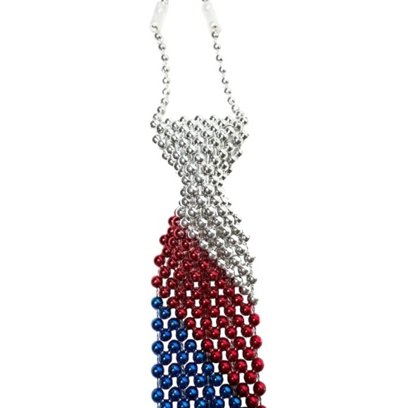 NWT Red White & Blue Striped 4th of July Patriotic Beaded Necklace Neck Tie - Picture 7 of 10